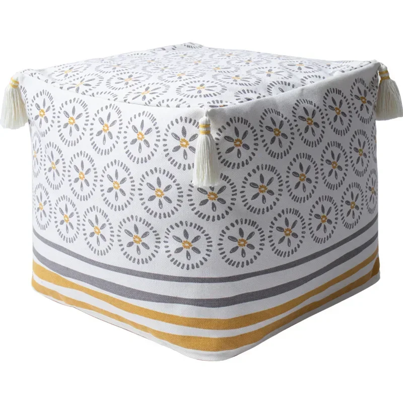 

Cotton Braided Stool Printed Tassel Home Shoe Changing Stool Simple Fabric Living Room Stool Sofa Small Sagging