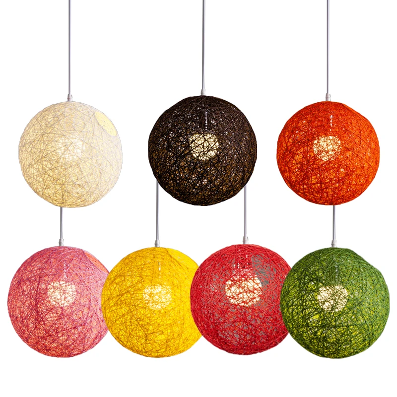 Bamboo, Rattan And Jute Ball Chandelier Individual Creativity Spherical Rattan Nest Lampshade