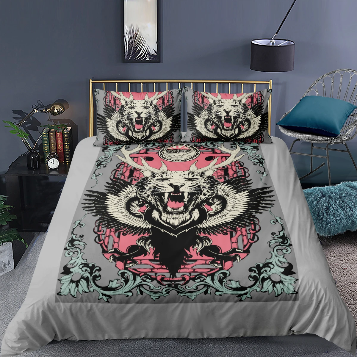 

3D Gray Quilt Cover Set Abstract Animal Comforter Covers and Pillow Sham King Queen Super King Twin Size 140*210cm Bedding Set