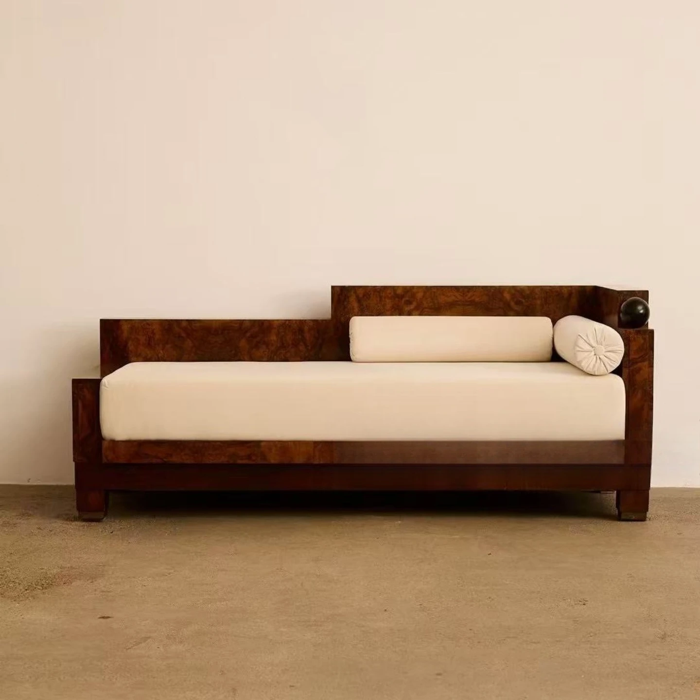 Nordic retro, medieval, tree tumor wood grain, solid wood fabric three-person sofa
