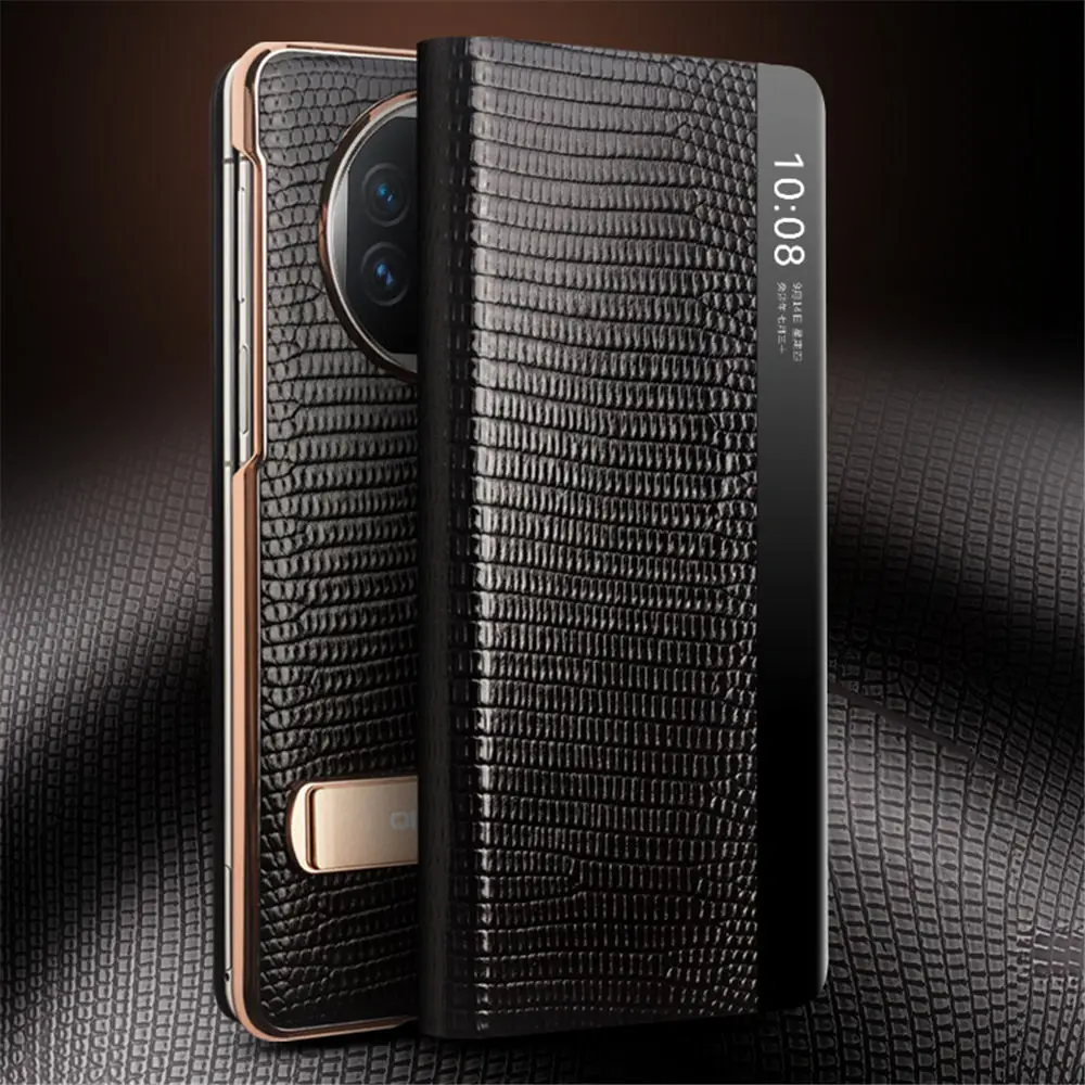 QIALINO custodia Flip in vera pelle di lucertola genuina per Huawei Mate X5 Window View Business Holder Cover