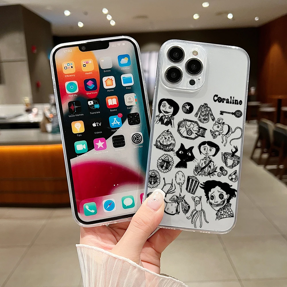 Anime Hot C-Coraline New Phone Case For iPhone 16 15 14 13 12 11 Mini Pro Max X XR XSMax 7 8 Plus SE20 Transparent Cover