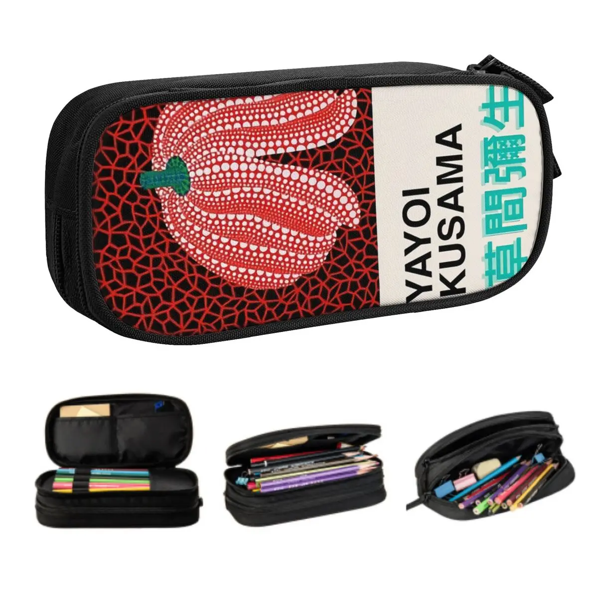 Custom Vintage Yayoi Kusama Pumpkin Kawaii Pencil Case Girls Boys Large Capacity Abstract Art Pencil Pouch School Supplies