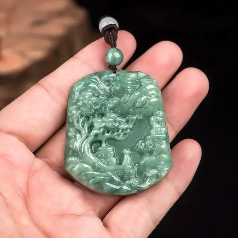 Natural A-grade Jade Pendant Landscape Sign Double Sided Carved Jade Pendant Pendant for Men and Women Jewelry Jade Necklace