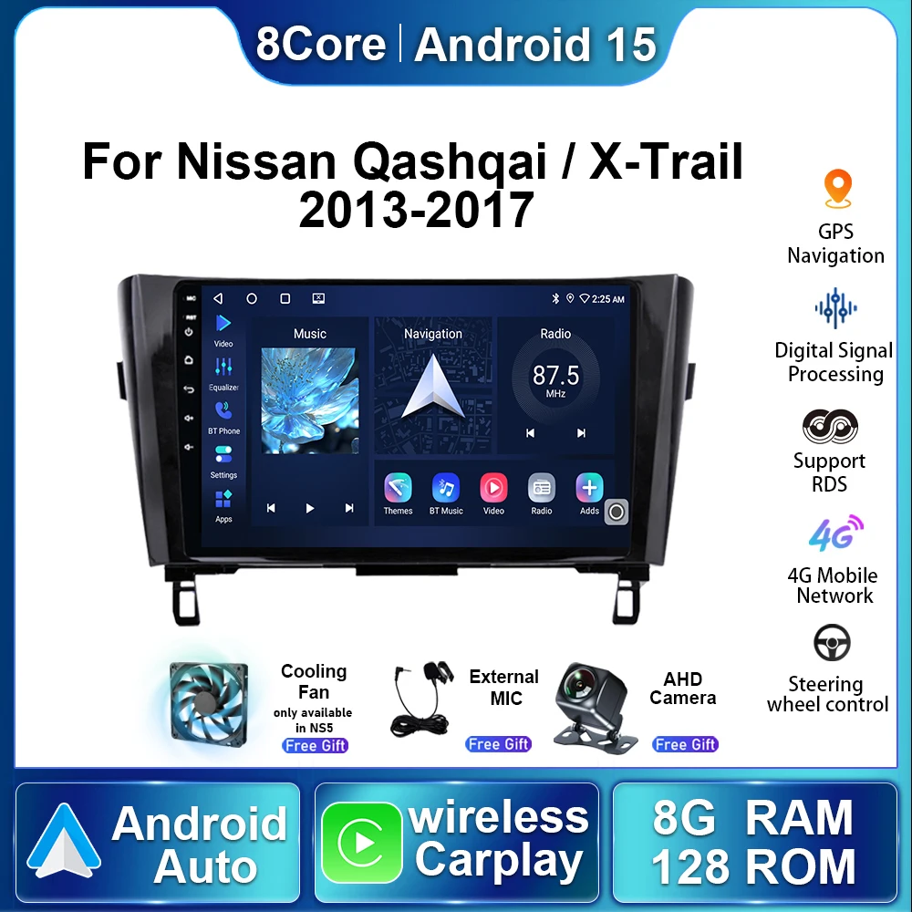 

10 Inch Android15 Auto Radio For Nissan X-Trail Qashqai T32 J10 J11 2014-2017 Carplay Car Multimedia Video Player Navigation GPS