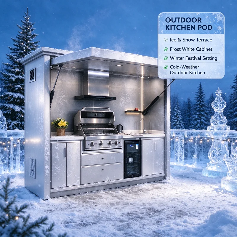 Modular Outdoor Kitchen BBQ Pod Island Grill Station Aluminum Pergola Stainless Steel Cabinet Sink Fridge Shed Patio Garden Deck