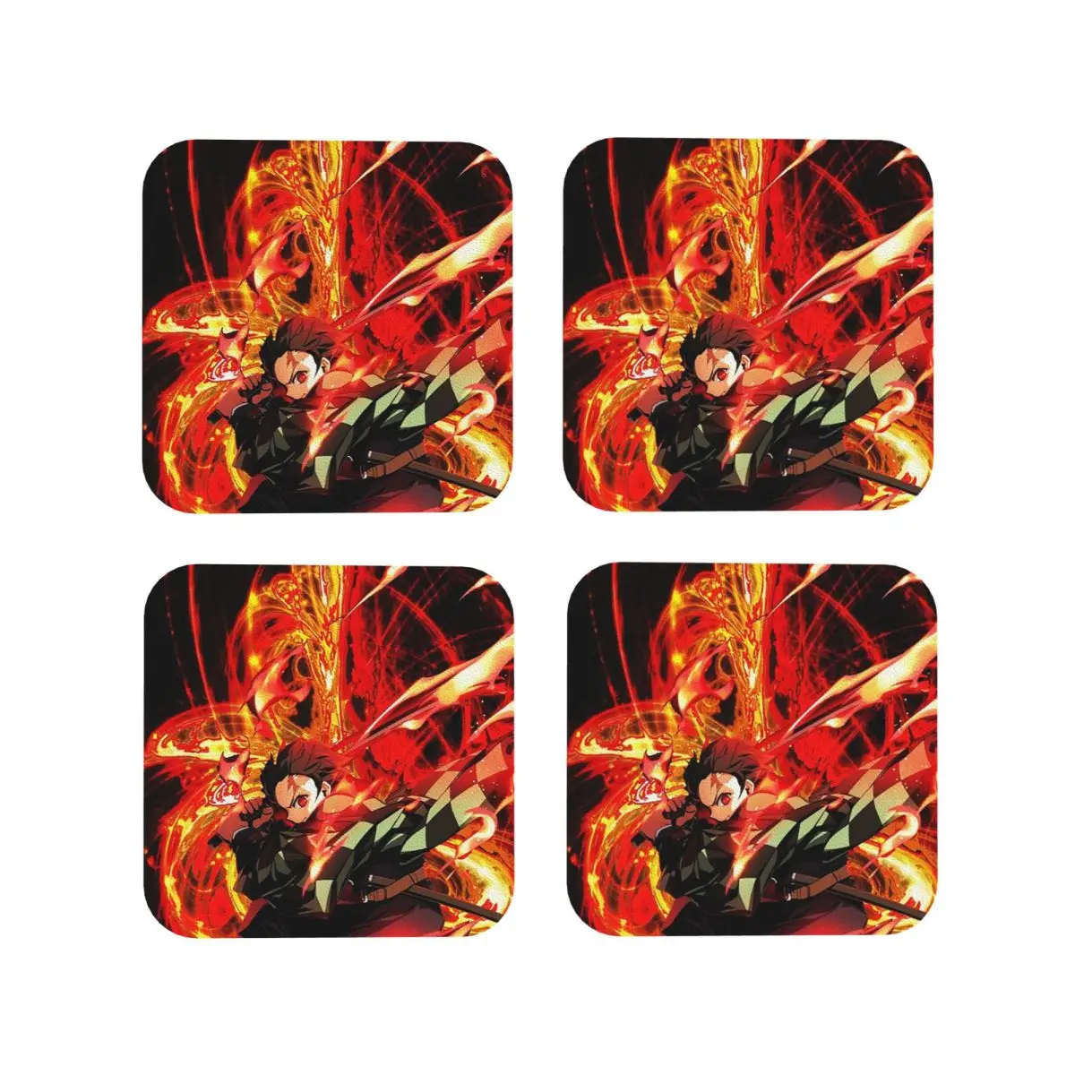 Demon Slayer Anime Demon Slayer Coasters Kitchen Placemats Insulation Cup Coffee Mats For Decor Home Tableware Pads Set of 4