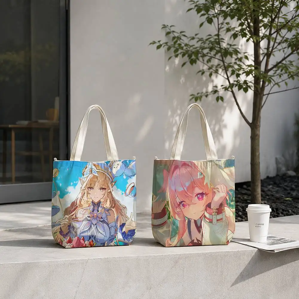 Nicole Reeyn Genshin Version 6.6 Tote Bag for Women Reusable Shopping Tote Bag Zippered Shoulder Bags Print