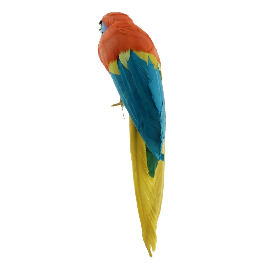Handmade Feathered Parrot Animal Figure Model Creative Toy Decorative Statue for Home Garden Photography Props and Centerpiece