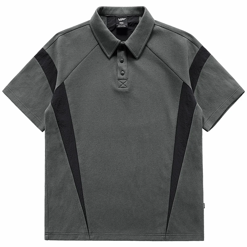 

Мужская футболка VIP с цветными блоками, коротким рукавом, летняя, из плотного хлопка пике, с деконструированным дизайном, воротником-стойкой, модный топ