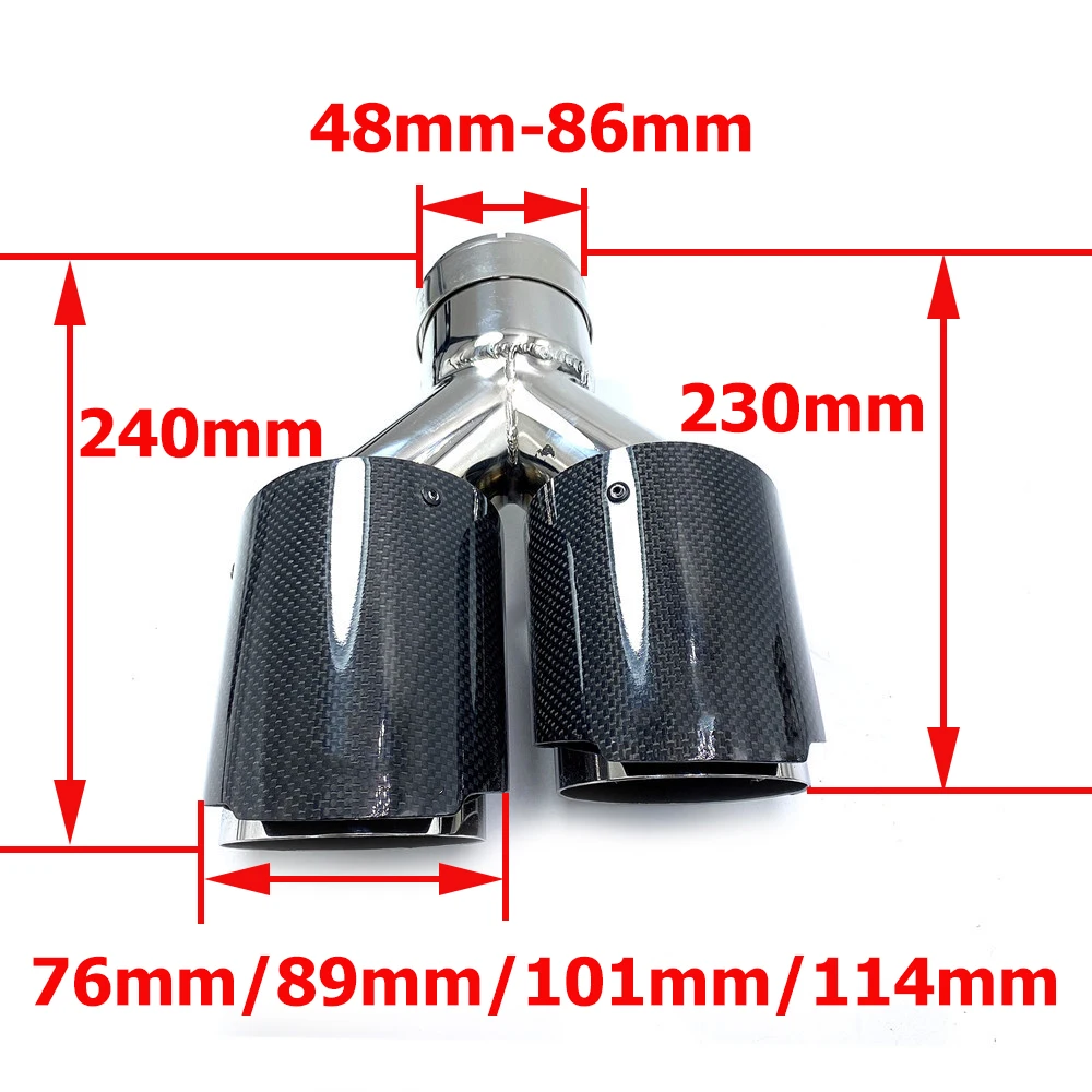 2PCS Universal Dual Glossy Carbon Fiber Exhaust Tip 304 Stainless Steel Exhaust Pipe Straight Flange Muffler Tip For Akrapovic