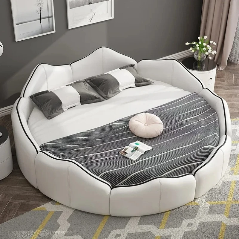 Queen Frame Round Bed Wood European Pretty Luxury King Size Double Bed Princess Modern Cama Matrimonial Bedroom Furniture