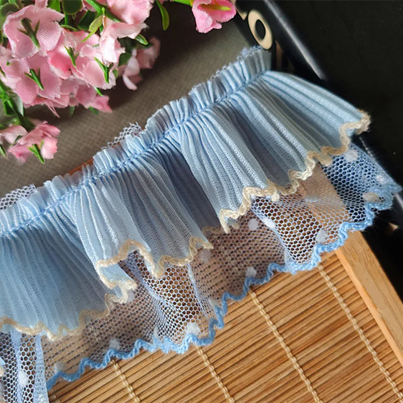 Sky blue toothpick pleated chiffon curly lace DIY clothing home textile evening dress children skirt trimming sewing accessories