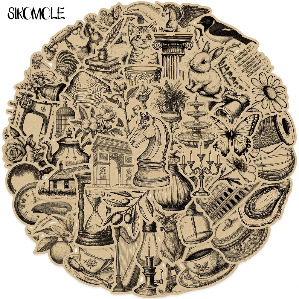10/30/50PCS Retro Objects PVC Graffiti Stickers Aesthetic Art Kraft Paper DIY Decoration Toy Travel Luggage Decal Sticker Pack