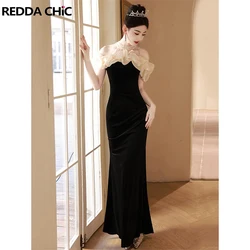 Reddachic feminino maxi longo sereia vestido de festa babados fora do ombro lantejoulas halter elegante vestido de noite romântico roupas formais