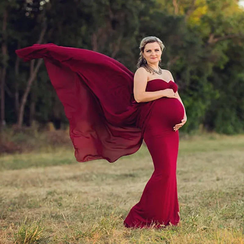 Sukienka ciążowa bez ramion z długim rękawem fotografia rekwizyty ciążowa suknia Maxi sukienki na sesję zdjęciową ubrania dla kobiet w ciąży