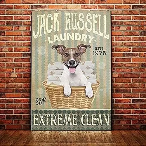 UOAIUDT Jack Russell Dog Metal Sign Jack Russell Laundry Extreme Clean Tin Sign Retro Plaque Wall Decor For Home Kitchen Bathroo