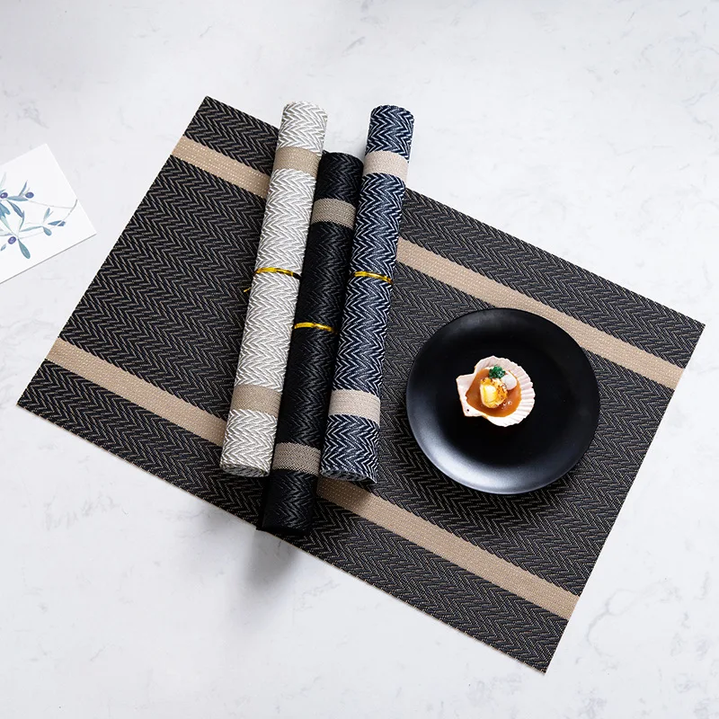 Striped PVC Table Mat Woven Waterproof And Oil-proof Non-slip Light Luxury Table Mat Simple Household Cup Mat 45x30cm