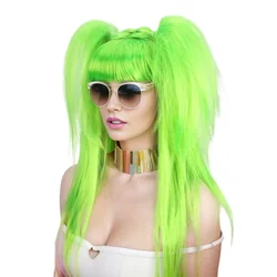 Anxin Long  Green Straight  Party Double Ponytail Wig