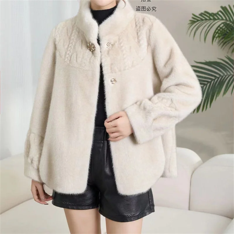 2025 Imported Velvet Mink Fur Coat With Mink Fur Collar,Temperament  Medium Length Fur Jacket Women