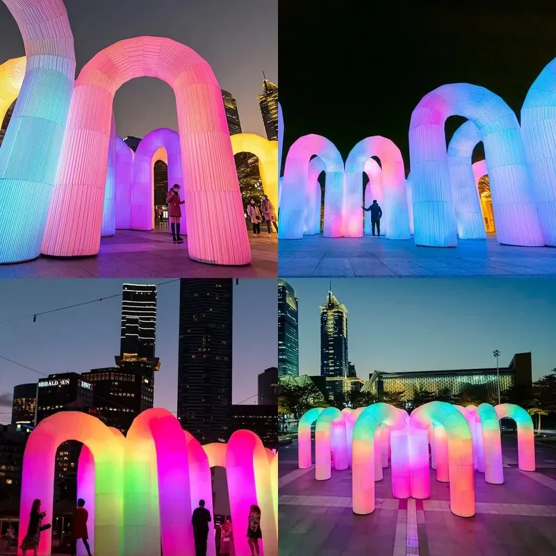 Customized Outdoor Inflatable Luminous U Shaped Rainbow Arched Color Changing Decorative Gas Model Light