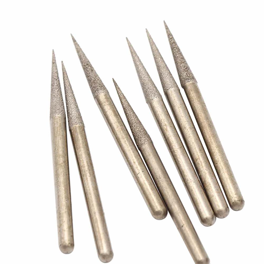 3x2.1mm/3x3mm Pointed Shape Brazed Diamond Burr Grinding Head Bits Jade Stone Glass Ceramic Mill Burrs Carving Peeling Concrete