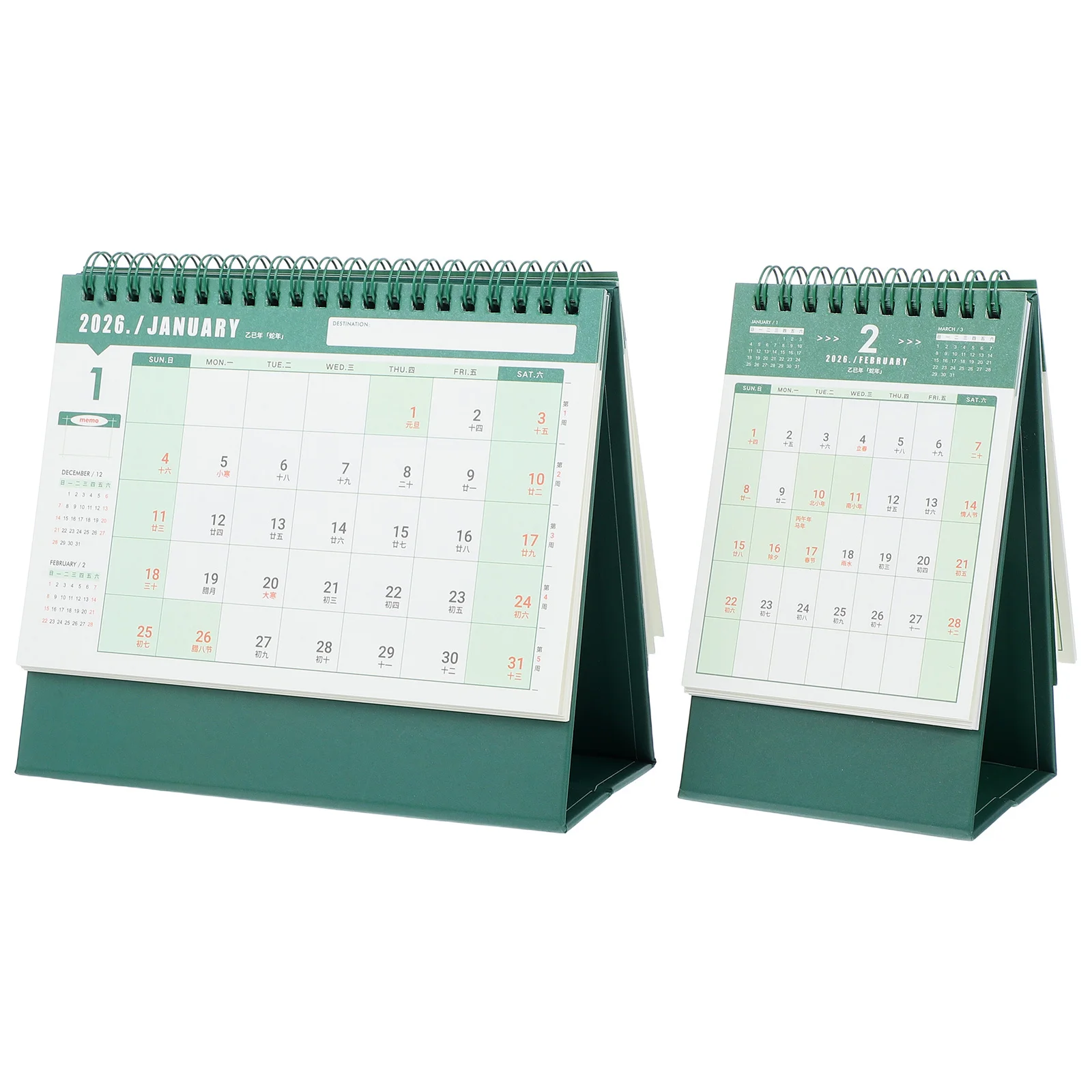 2pcs Desk 2026 Standing Flip Desktop Calendar Twin Wire Binding Daily Planner For Office Home Study Green 2026 Desktop Calendar