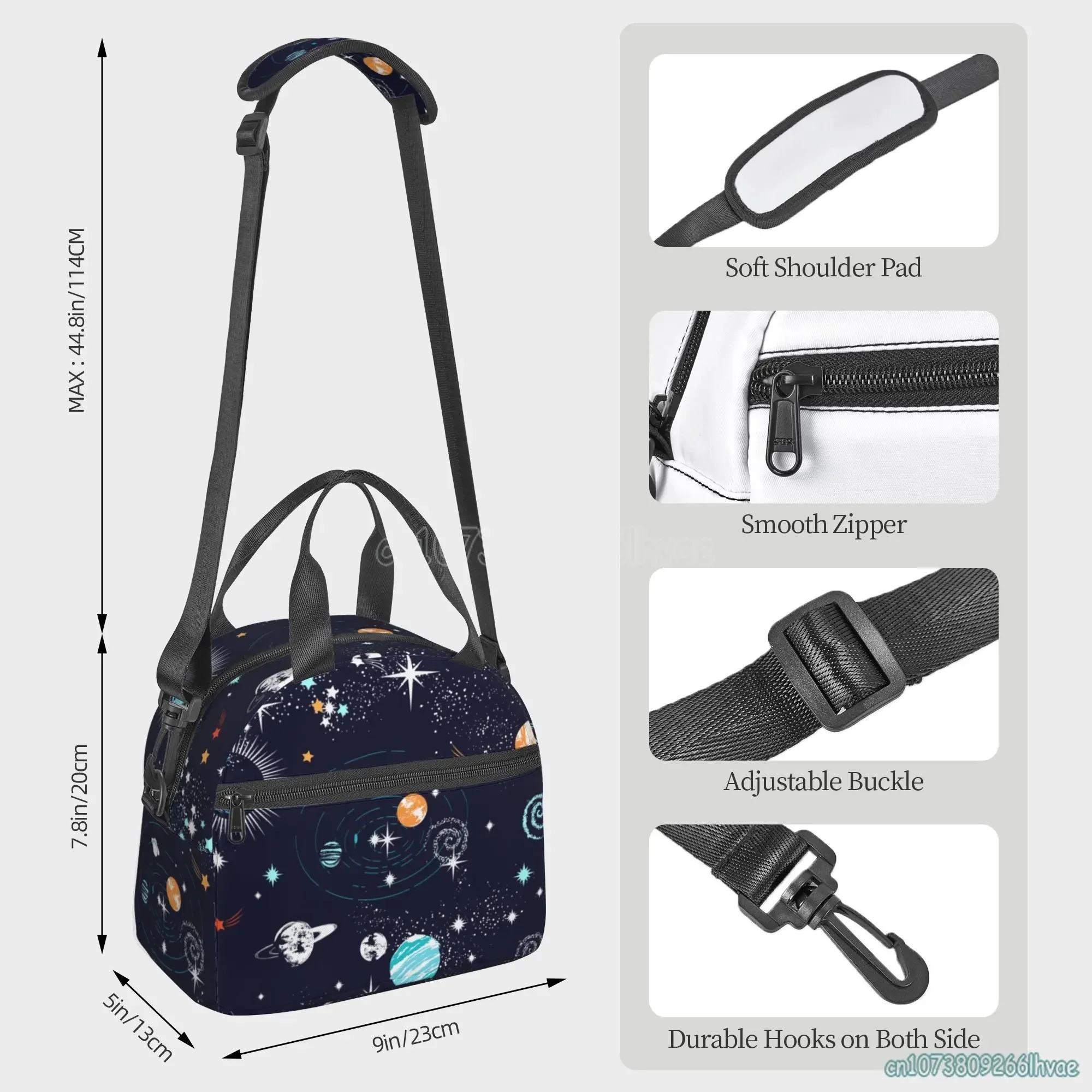 Galaxy Space Planet Lunch Box Reusable Insulated Lunch Bag Cooler Durable Bento Tote Handbag for Boys Girls Travel School Picnic