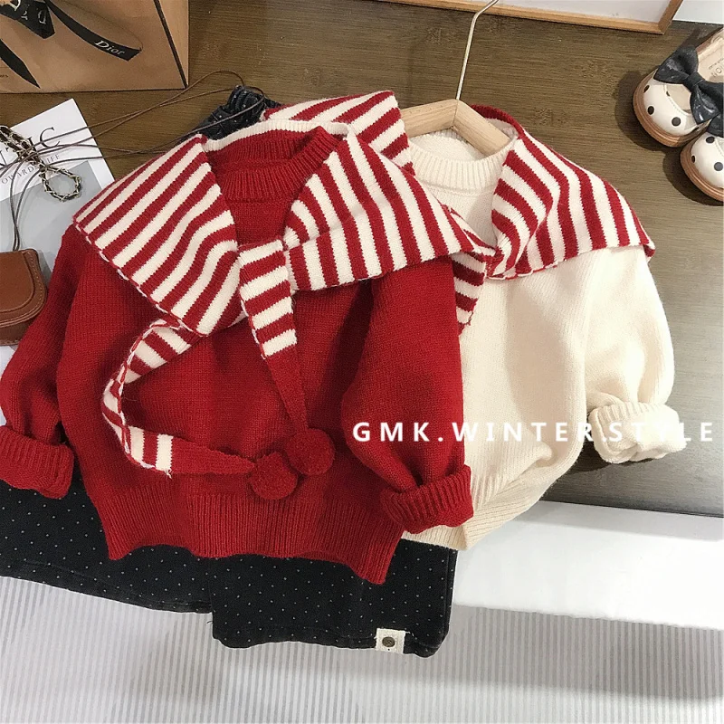 

Girls' Sweater Autumn New Fashionable Pullover Knitted Sweater Shawl Two-Piece Set for Young Girls