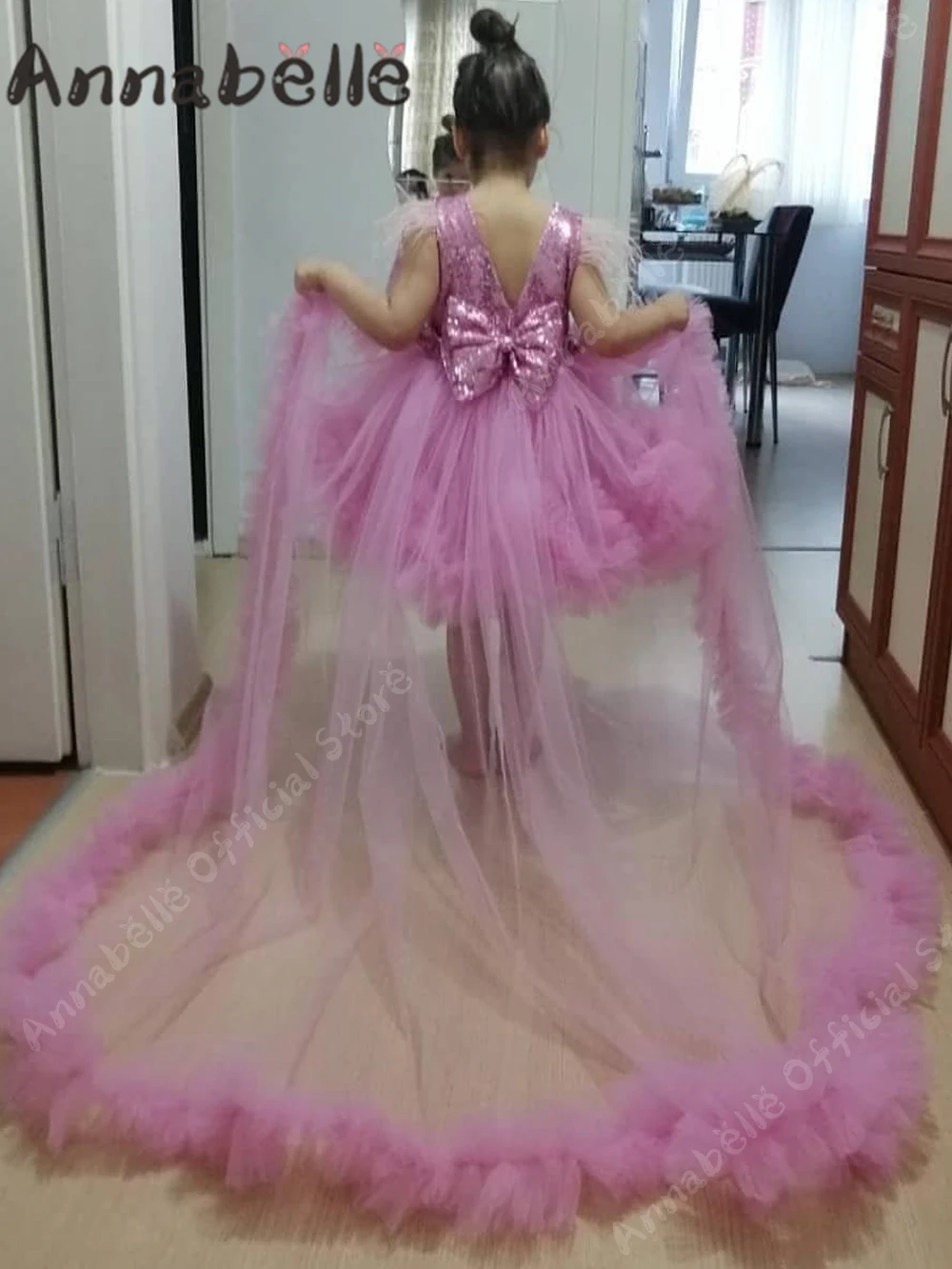 Annabelle-vestido de princesa para niña, dobladillo Irregular con cola de arrastre, vestidos para baile de graduación, vestido de fiesta de lujo para boda