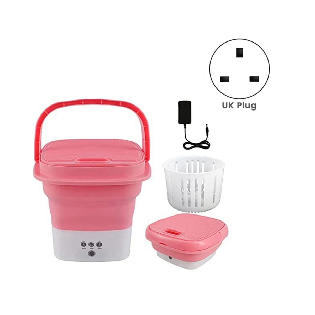 Pink Washing Machine, Mini Folding Washing Machine Combo with Small Collapsible Drain Basket UK Plug