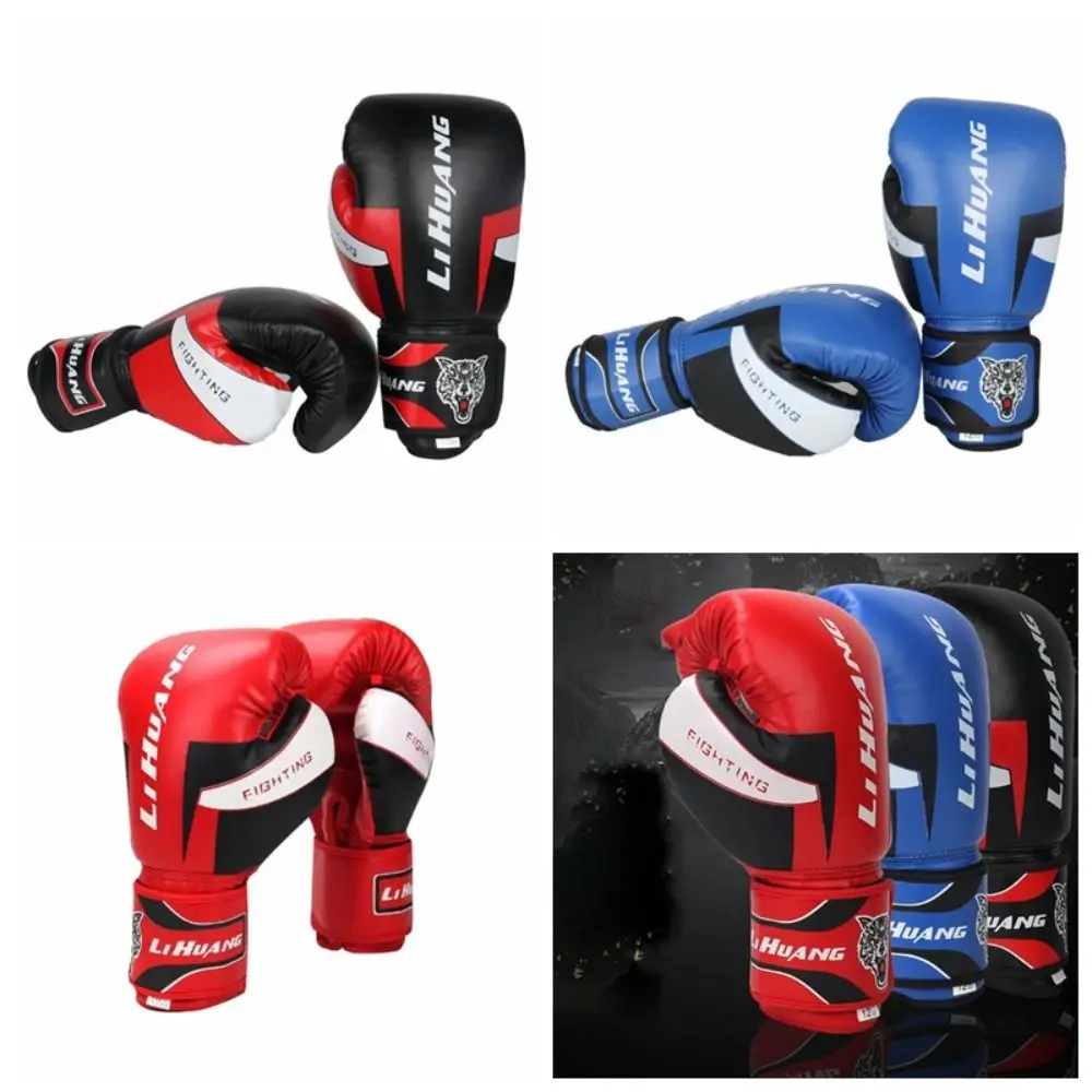 1 Pair of PU Leather Boxing Gloves Breathable Holes Buffering Rebound Training Gloves Heat Dissipation High Strength