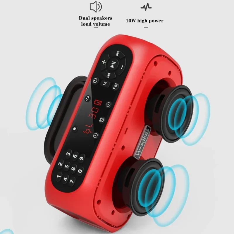 W-king-caja de sonido con pantalla LED, Radio FM Digital, altavoz inalámbrico con Bluetooth, función de grabación, reproductor MP3 portátil para exteriores, Boombox