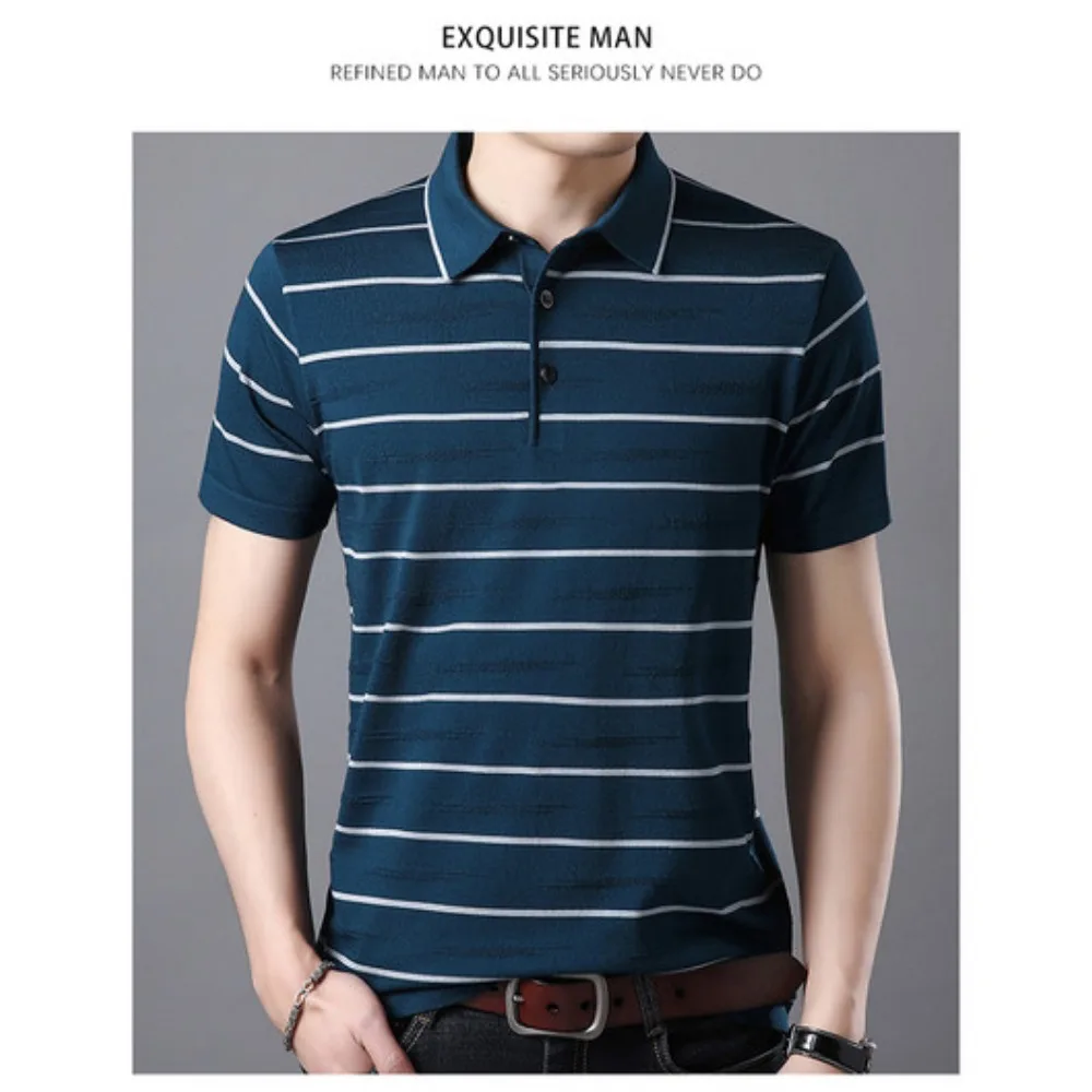 Men's Basic Stripe Knitted Polo Summer T-Shirt Casual Button-Up Multi-Color Options Regular Fit Comfortable Breathable Top