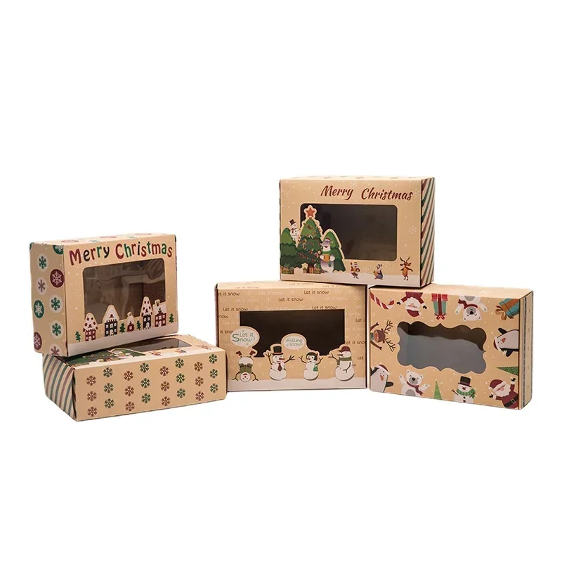 

Christmas Cookie Boxes Window for Treat and Pastry Kraft Paper Mini Cake Gift Boxes for Gift Giving Chocolate Covered Box