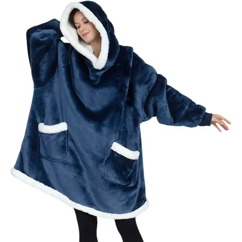 Autumn Winter Hooded Loungewear Pullover Solid Color Casual Loose Pajamas Cotton Thickened Large Size Casual Robes for Women