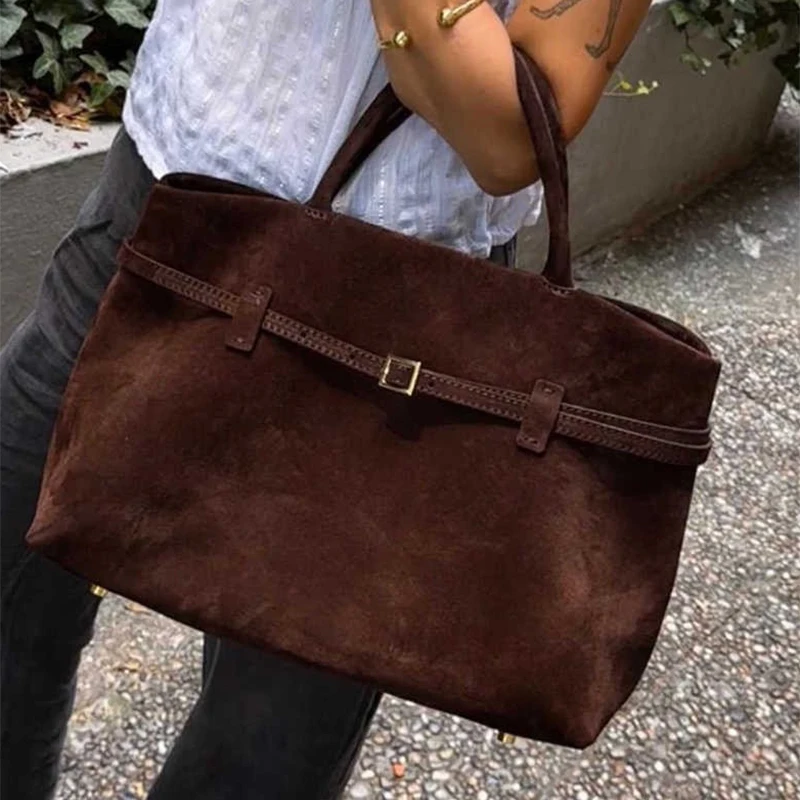 Large Capacity Ladies Handbag Buckle Decorative Design Faux Suede Hasp Casual Tote 2024 Elegant Bags For Women Shoulder Bags New