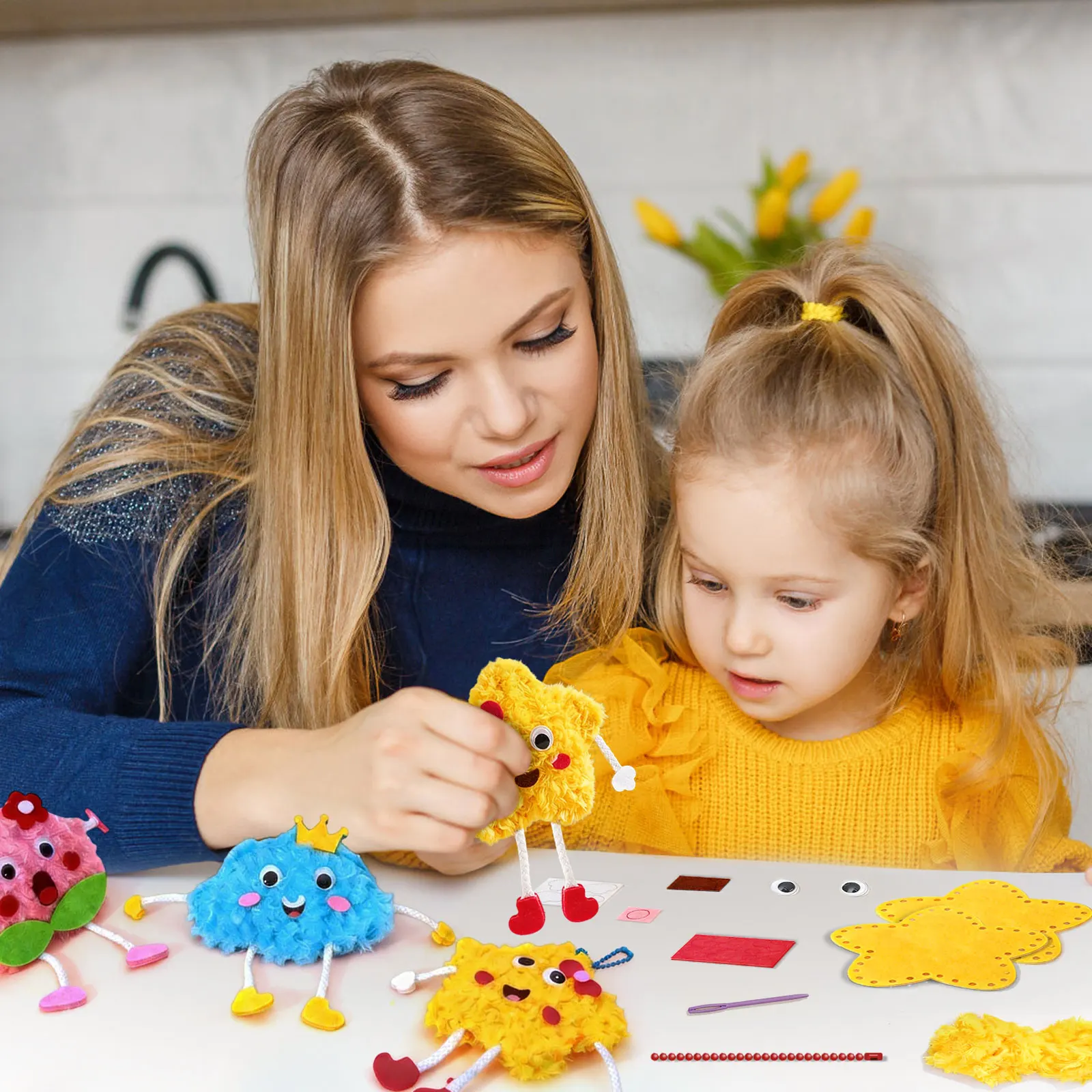 Sewing Kit for Beginners Easy DIY Projects Cute Cartoon Star Fruits Dolls Make Your Own Pendant Charms Birthday Gift Felt Crafts - view 5