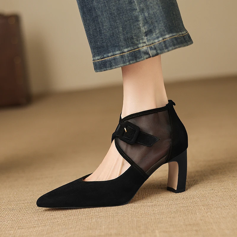 

Handmade Genuine Leather High Heel Boots Deep Cut Pumps 2026 Spring Autumn New Pointed Toe Lace Up Versatile Ankle Boots