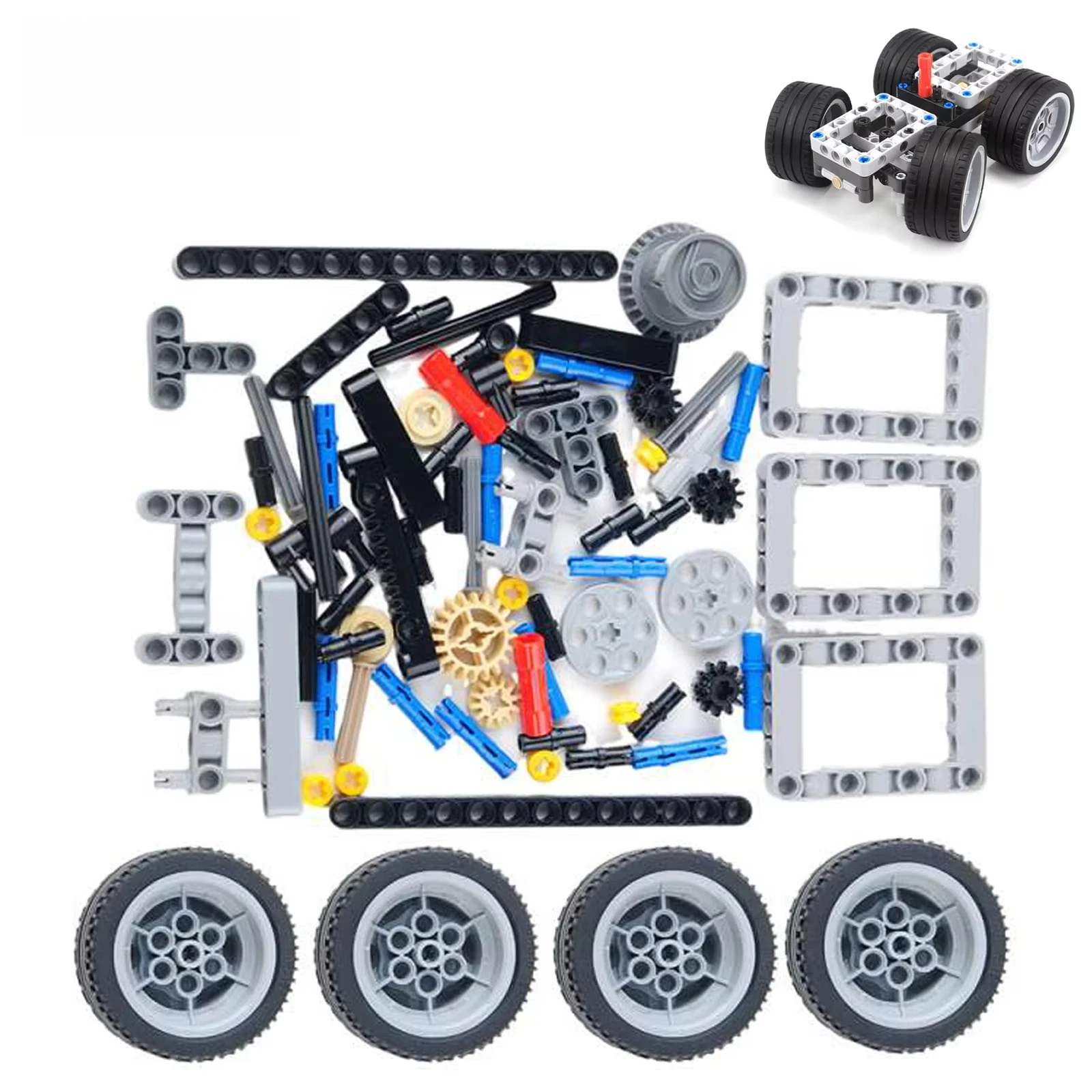 MOC Basic Car Chassis for Sports Car Modification Support Redesign Motors Shock Absorbing Steering Suspension Building Blocks