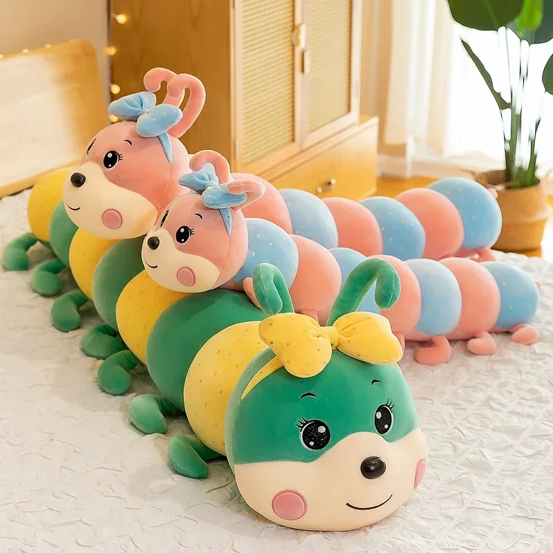 120cm Cute Soft Bow Tie Caterpillar Plush Kawaii Christmas Gift Pillow Kids Stuffed Toys Room Decoration Animal Envio Gratis