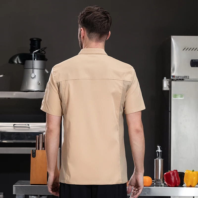 Restaurant Keukenwerk Jas Professionele Koksuniform Kookkostuums Hotel Werkkleding Kelner Shirt Met Korte Mouwen Kookjas