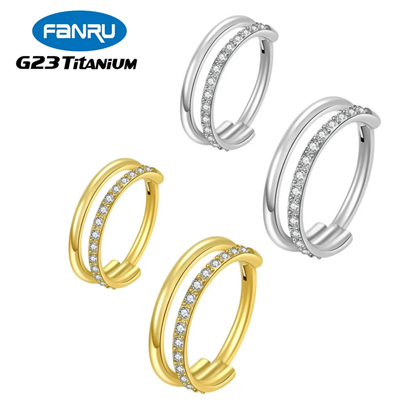 

1PC G23 Titanium Nose Ring Hinged Segment Clicker CZ Row Conch Cartilage Daith Tragus Helix Earring Lobe Piercing Jewelry 16G