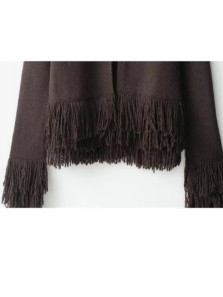 HH Women Autumn Casual Loose Cardigans O-Neck Solid Tassel Decoration Button Women Fashion Long Sleeves Sweater Coats 2025