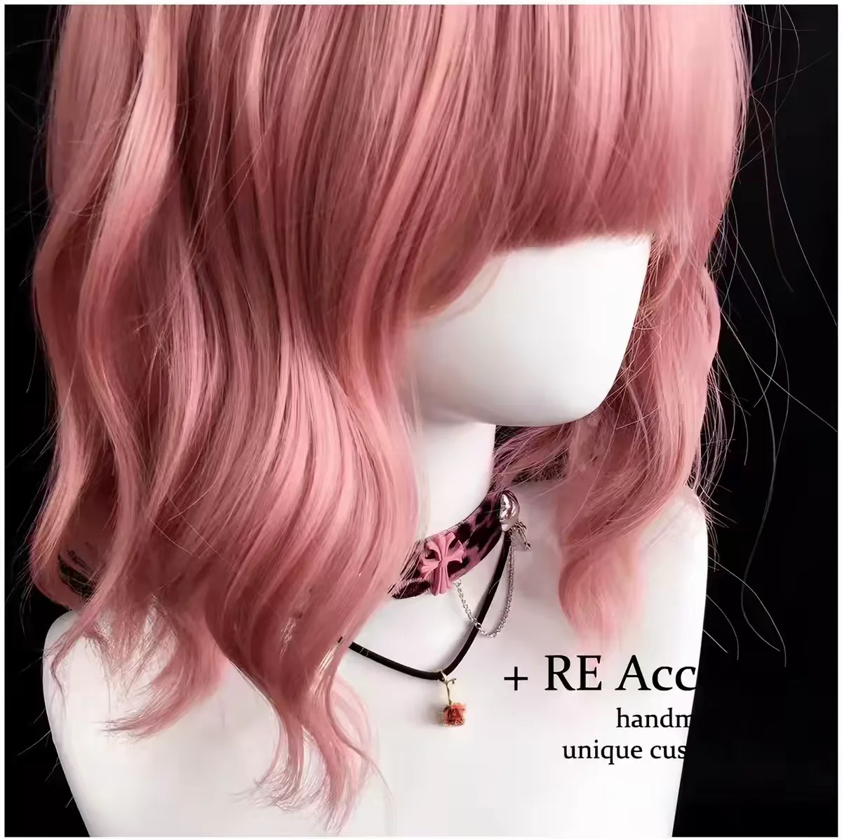Choker Japanese subculture accessory pink leopard print double layer necklace Y2K collar piece for choker style.