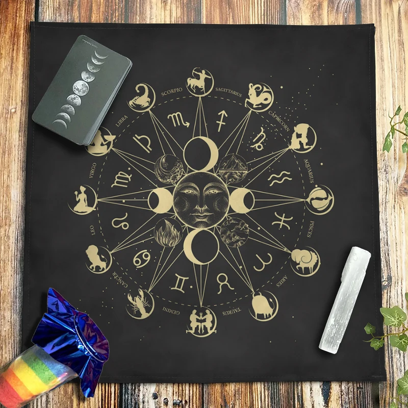 Crystal Pendulum Tarot Tablecloth Velvet Altar Cloth Pagan Oracle Card Pad Witchcraft Astrology Wheel Zodiac Signs Moon Phase