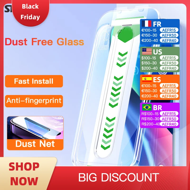 SKIG Dust Free Tempered Glass Film For iPhone 15 14 13 12 Pro Max Plus XS X XR Oleophobic Coating Screen Protector