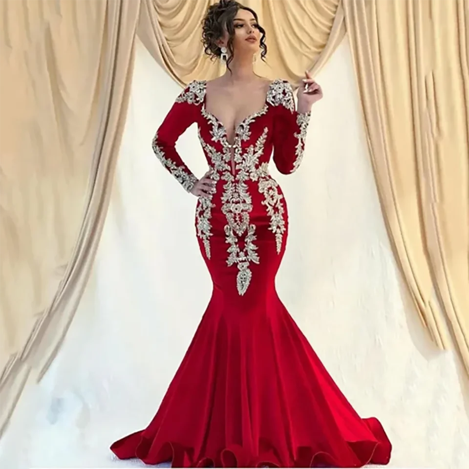 Customized Burgundy Sequin Beaded Sweetheart Mermaid Wedding Dresses 2024 Long Sleeves Sweep Train Tulle Bridal Gowns For Women