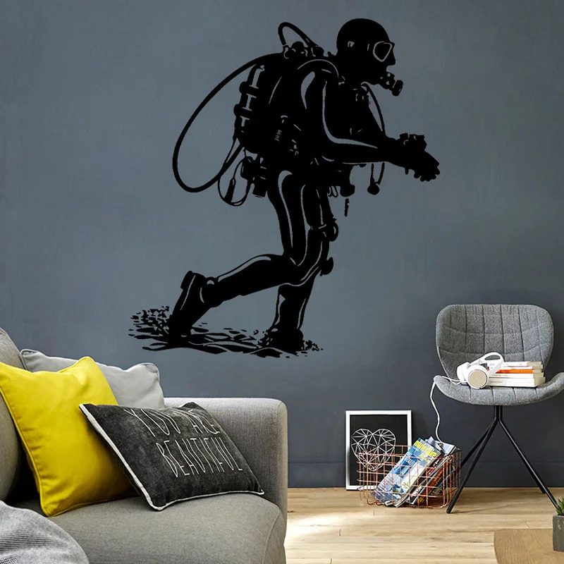 Scuba Diver Silhouettes Wall Sticker Vinyl Ocean Nautical Home Decor for Oceanarium Kids Room Nursery Diving Decals Murals Q063