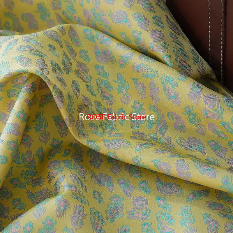 

1-метровая жаккардовая ткань с ярким узором перьев, женское платье, юбка, косметичка, декоративная швейная ткань